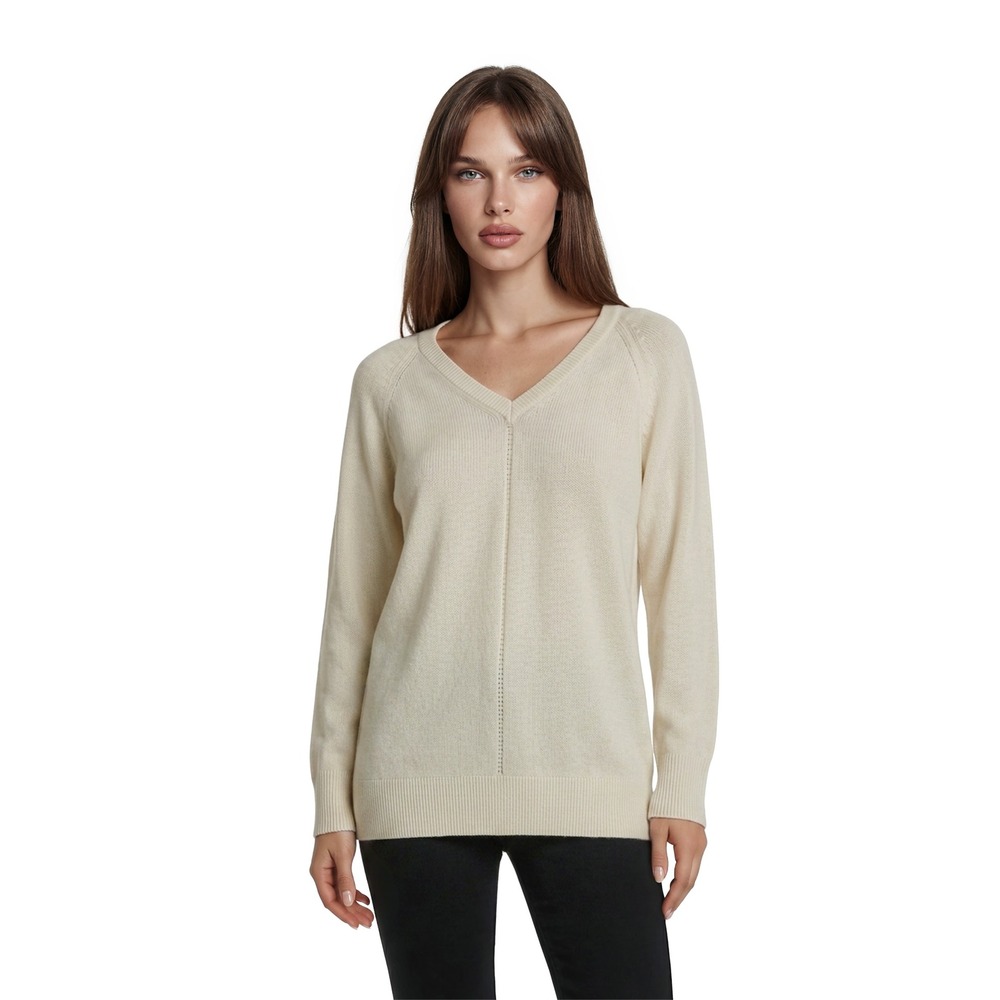 NEW Talbots V Neck Sweater Top Womens Size Medium Petite‎ MP Ivory Knit Pullover